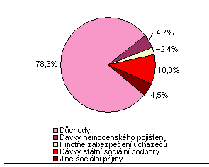 Graf 1 Struktura hrubých příjmů a sociální příjmů