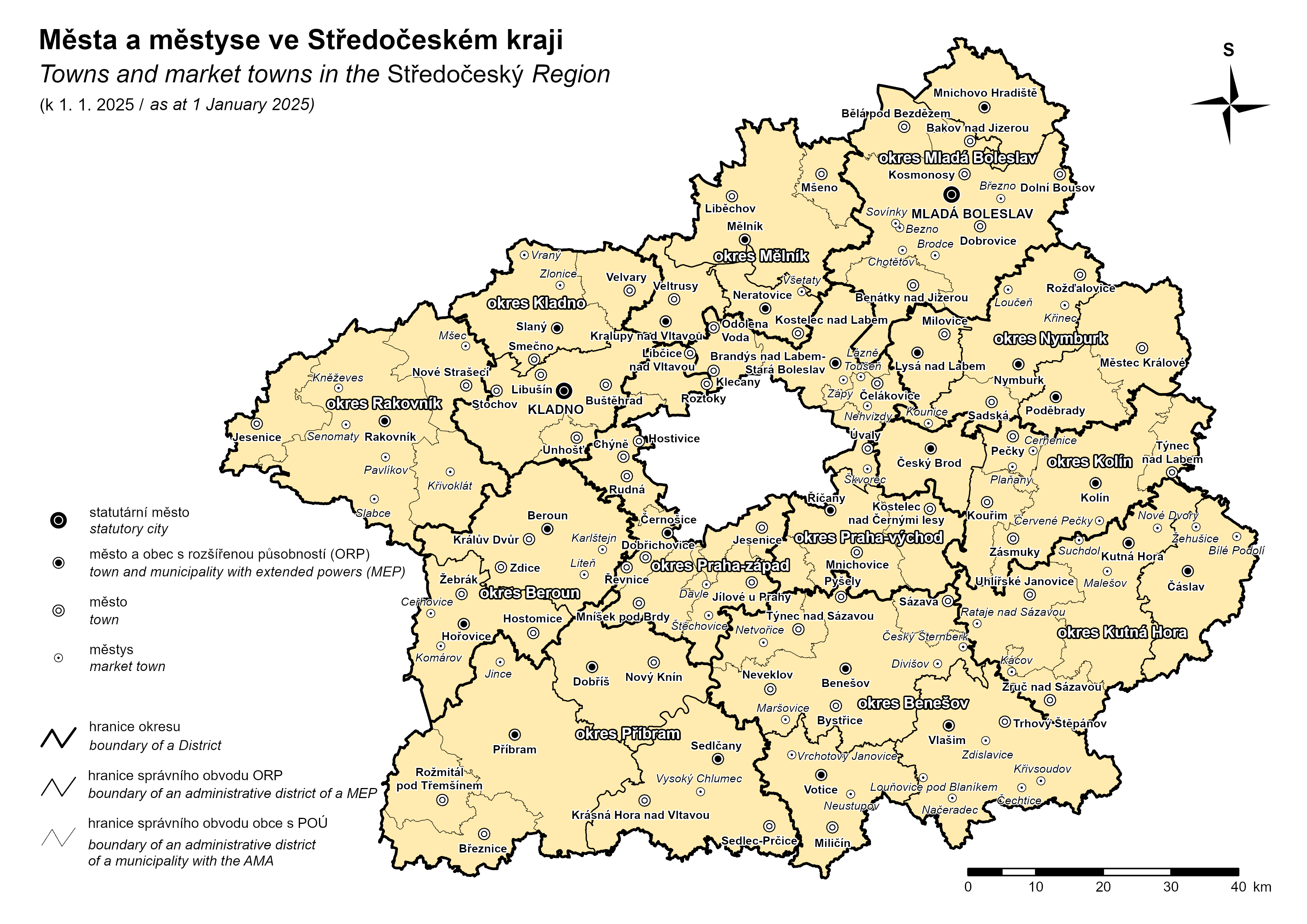 Města a městyse ve středočeském kraji k 1. 1. 2023