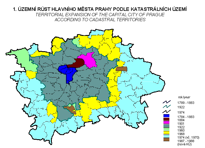 1Územní růst Hlavního města Prahy podle katastrálních území