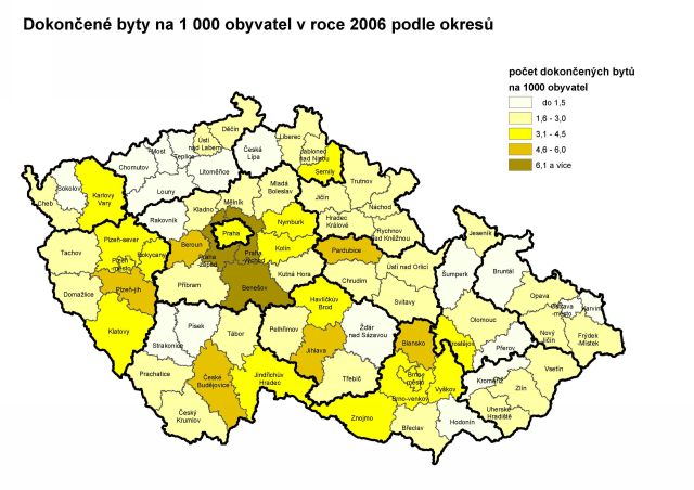 Graf Dokončené byty na 1 000 obyvatel v roce 2006 podle okresů