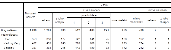 Narození v Karlovarském kraji a jeho okresech v 1. pololetí 2022