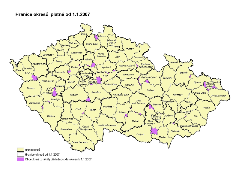 Hranice okresů platné od 1.1. 2007