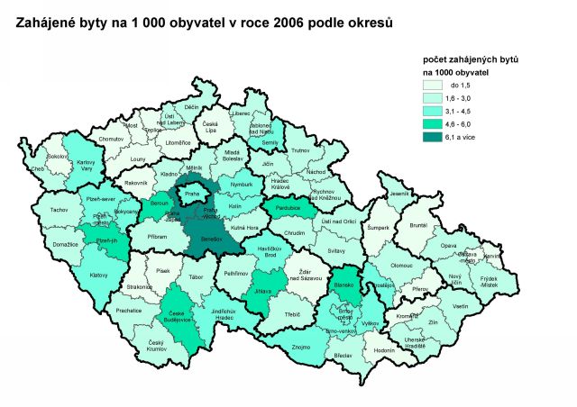 Graf Dokončené byty na 1 000 obyvatel v roce 2006 podle okresů