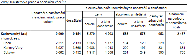 Neumístění uchazeči v okresech Karlovarského kraje k 31. 12. 2024