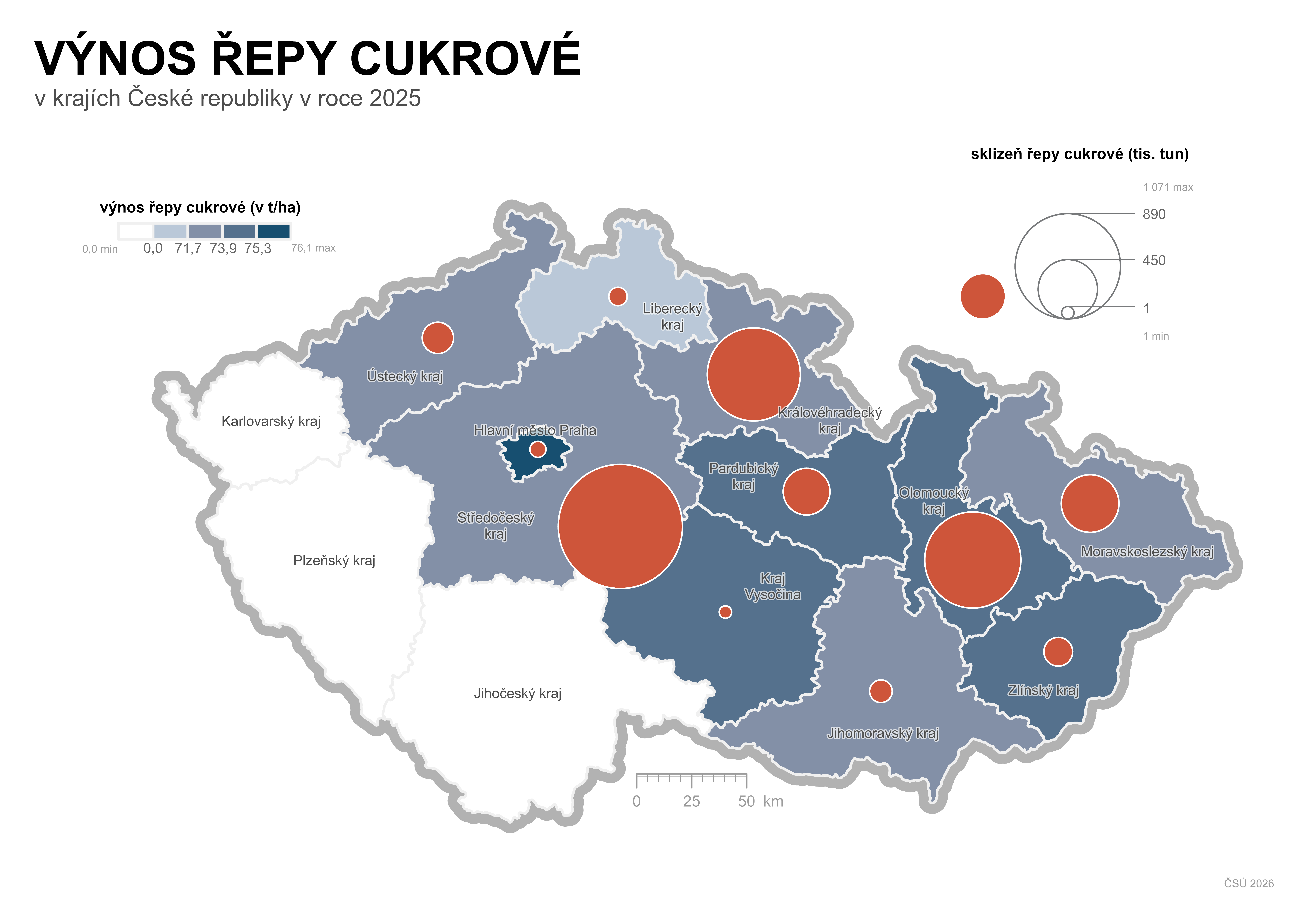 Kartogram: Výnos řepy cukrové