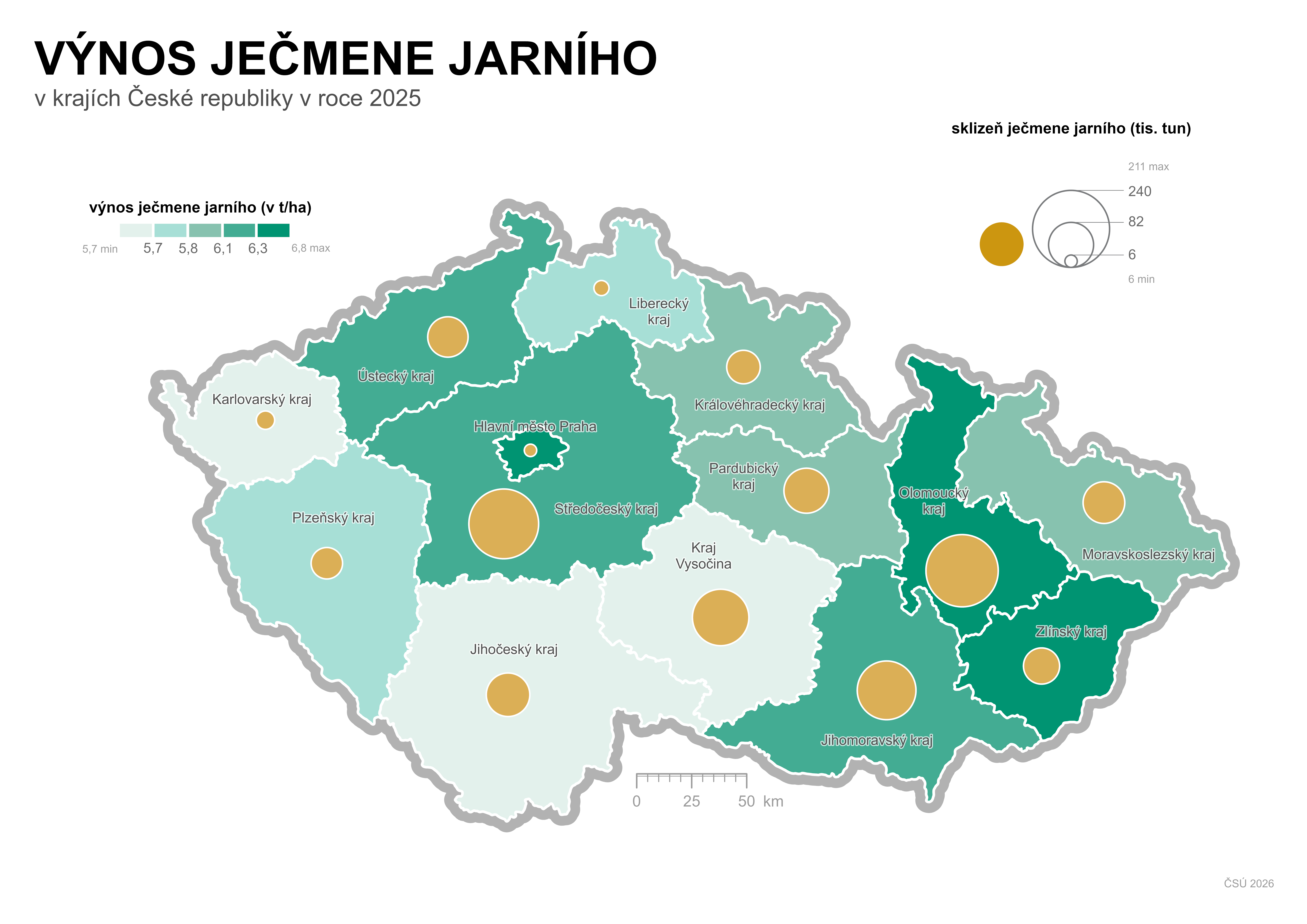 Kartogram: Výnos ječmene jarního