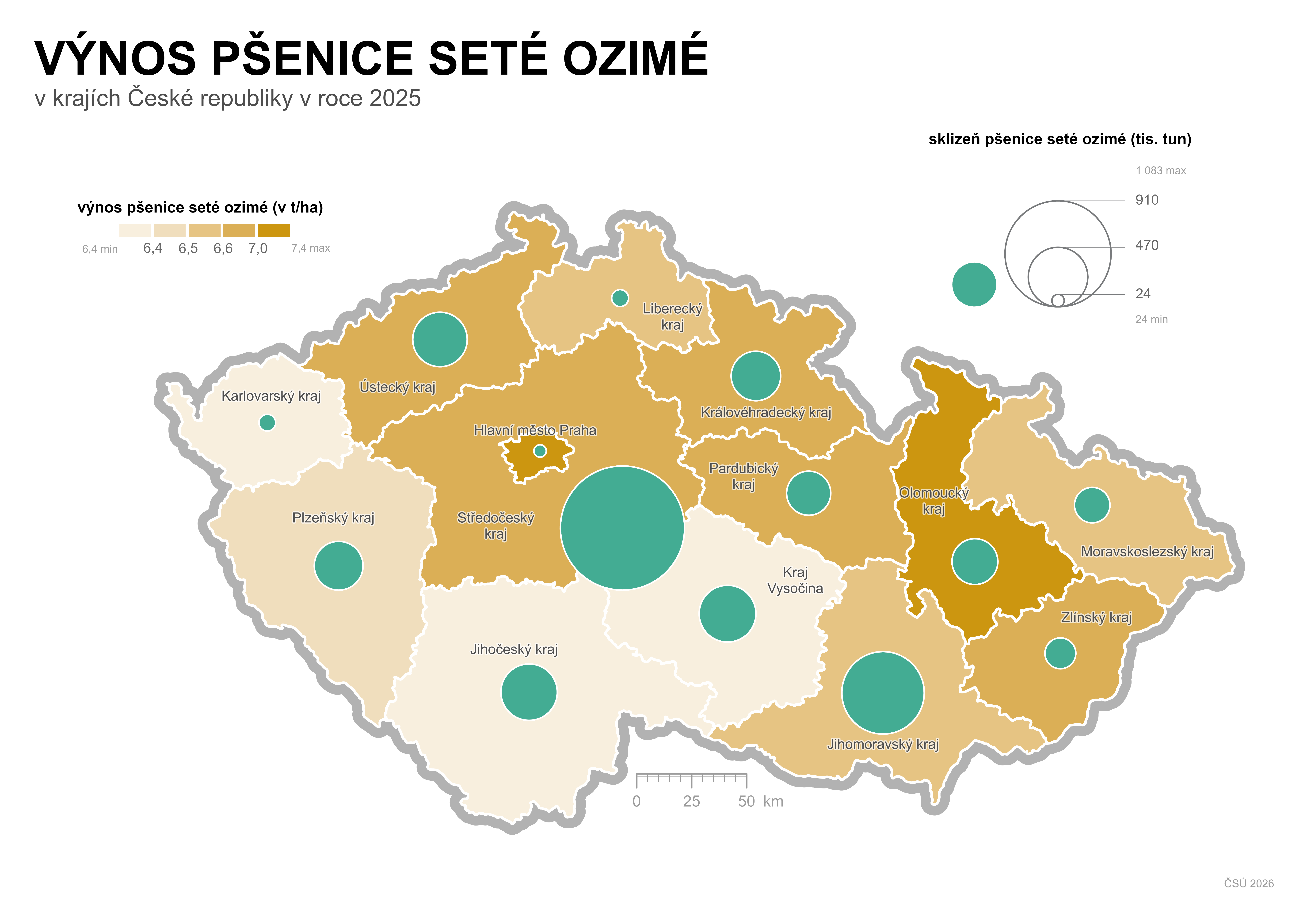 Kartogram: Výnos pšenice seté ozimé