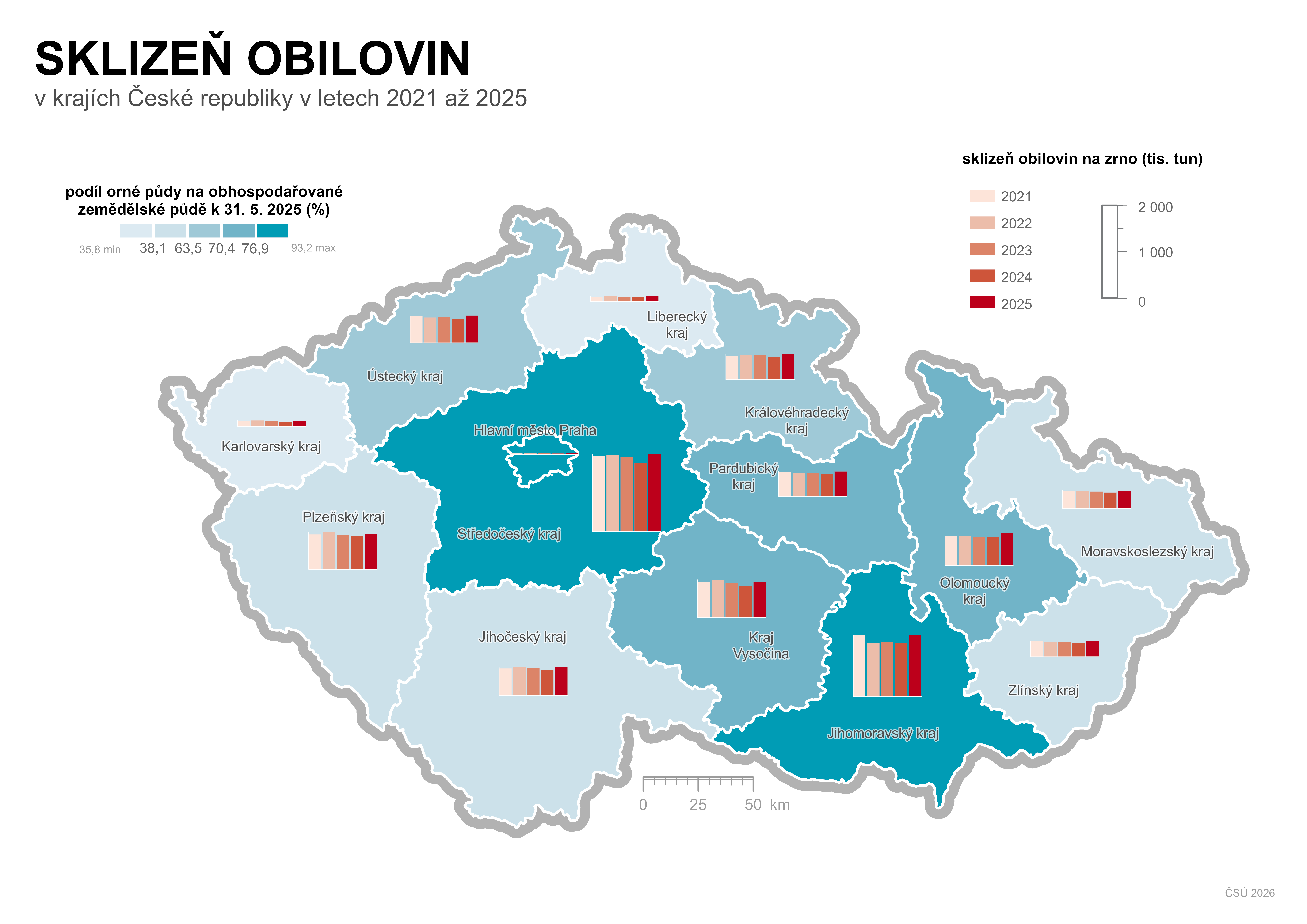 Kartogram: Sklizeň obilovin