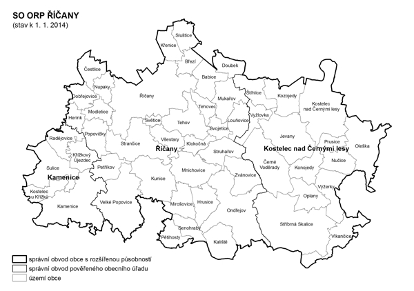 Administrativní mapa SO ORP Říčany