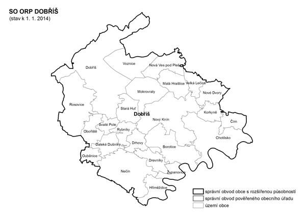 Administrativní mapa SO ORP Dobříš