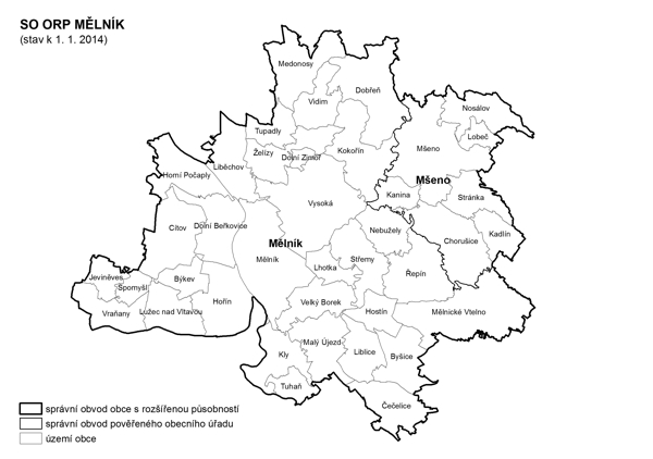 Administrativní mapa SO ORP Mělník