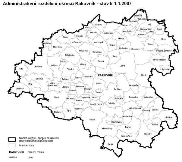 Administrativní rozdělení okresu Rakovník - stav k 1.1.2007