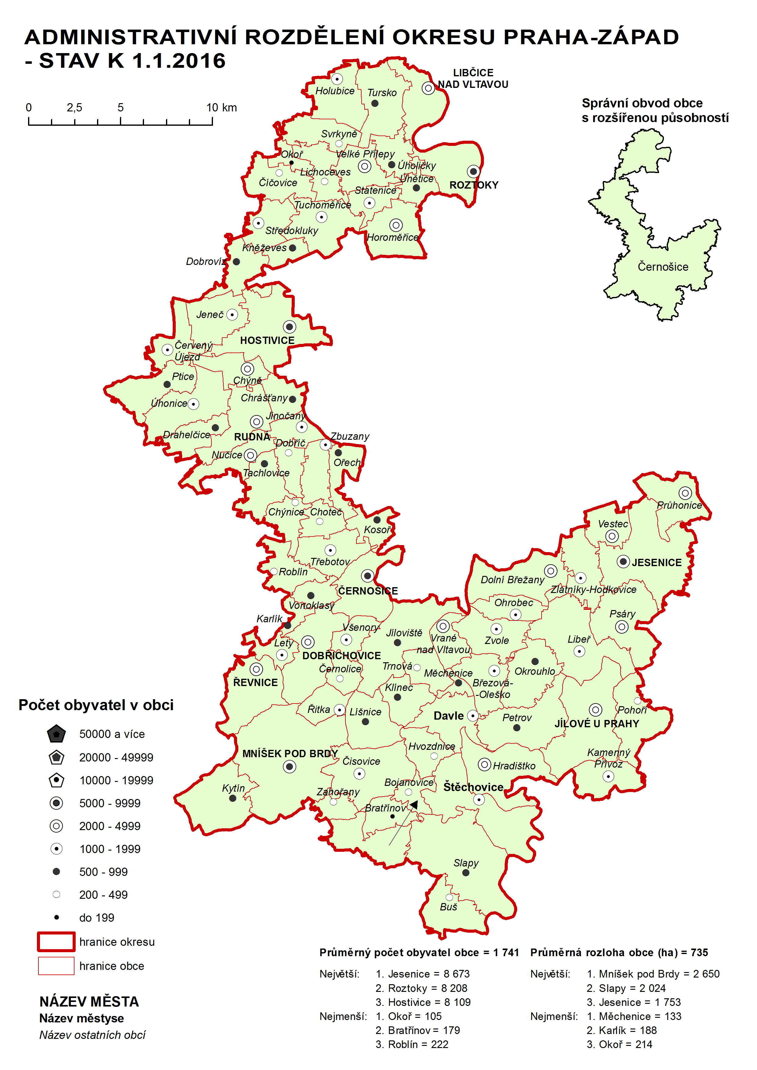 Administrativni rozdělení okresu Praha-západ - stav k 1.1.2016