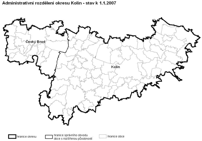 Administrativní rozdělení okresu Kolín - stav k 1.1.2007